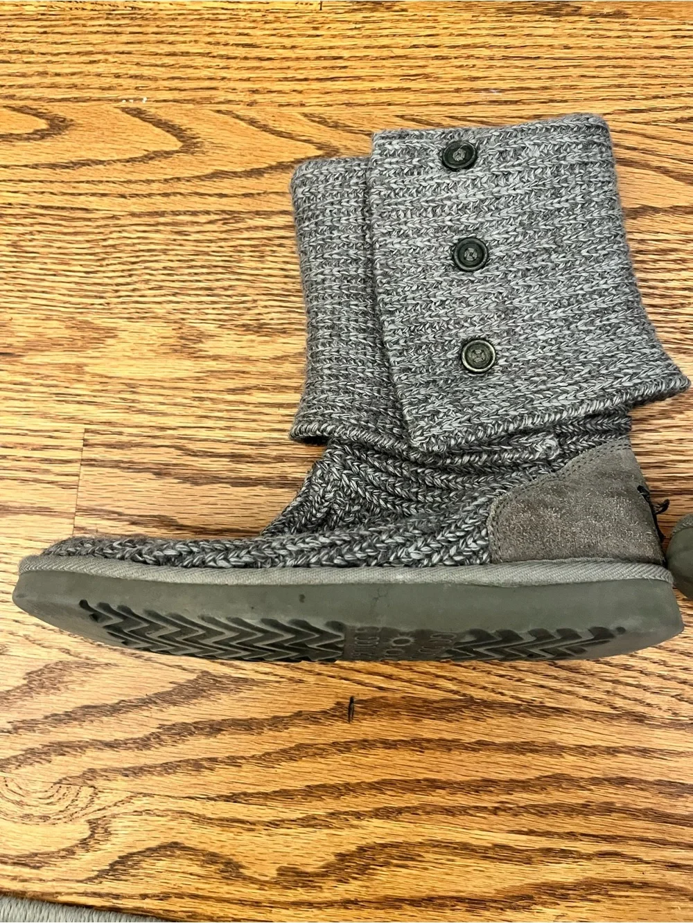 UGG Cozy Knit Fold-Over Boot Slippers in Heather Gray
